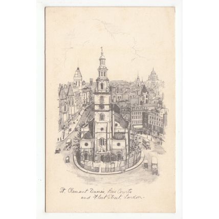 St Clement Danes Church Law Courts & Fleet Street London Sketch Postcard