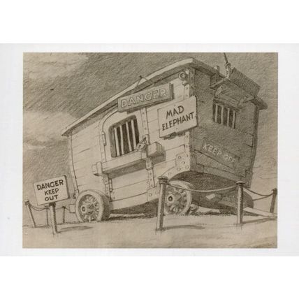 Mad Elephant Train Car Dumbo Storyboard Painting Artist Film Postcard