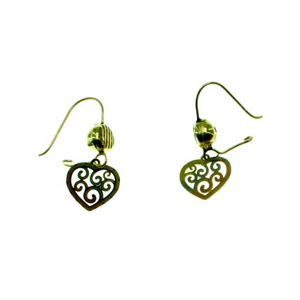 New Real 14K Yellow Gold Multi Tone Heart Shape Drop Dangle Hook Earrings 1 Inch