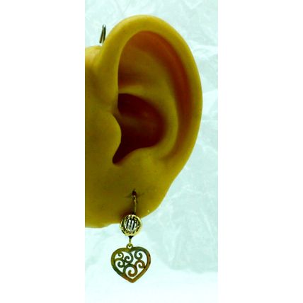 New Real 14K Yellow Gold Multi Tone Heart Shape Drop Dangle Hook Earrings 1 Inch