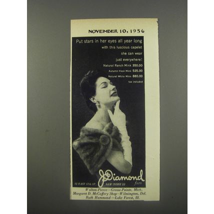 1956 J. Diamond Furs Ad - Put stars in her eyes all year long