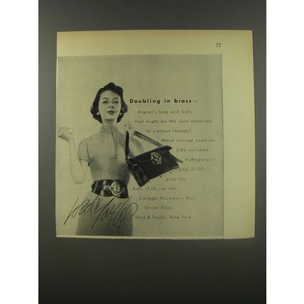 1956 Lord & Taylor Aigner Bag and Belt Ad - Doubling in Brass