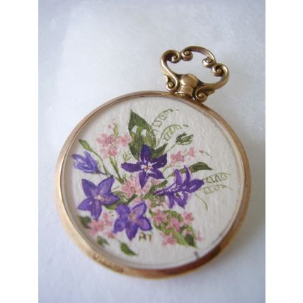 Antique 9ct Gold Open Locket Watch Fob Edwardian Watercolour Hallmark Glasgow