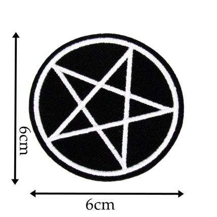 Iron On Patch Pentagram Sew Embroidered 6 cm x 6 cm Black White Badge Motif P486