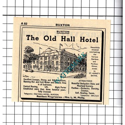 The Old Hall Hotel Buxton Mrs L M Philip Small Advert - 1958 Cutting / Print