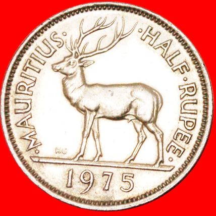 STAG★ MAURITIUS ★ 1/2 RUPEE 1975! ELIZABETH II (1953-2022)★LOW START★NO RESERVE