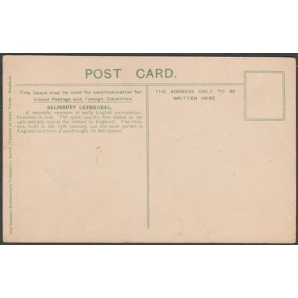 Salisbury Cathedral, Wiltshire, c.1905-10 - London Stereoscopic Co Postcard