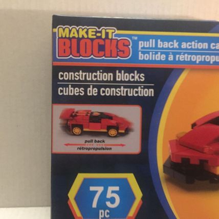 NEW Make It Blocks Pull Back Action Red Car - 75 pieces