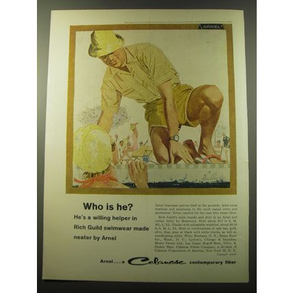 1960 Celanese Arnel Fiber Ad - He's a willing helper in Rich Guild Swimwear