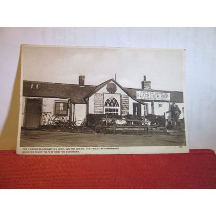 BLACKSMITH'S SHOP, GRETNA GREEN, SCOTLAND unused postcard by Hugh Mackie =