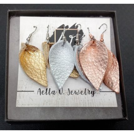 RARE Earrings Feather Leaf Soft Leather Sparkly Colored Aella V. Jewelry NEW