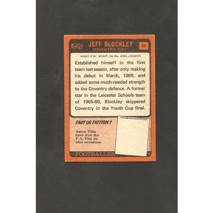 A&BC Orange Back Football 1970-71 #57 Jeff Blockley Coventry City