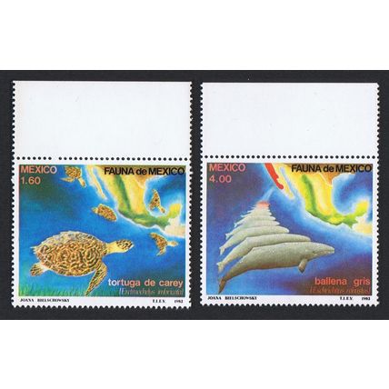 Mexico Whales Turtles Mexican Fauna 2v with Top Margins 1982 MNH