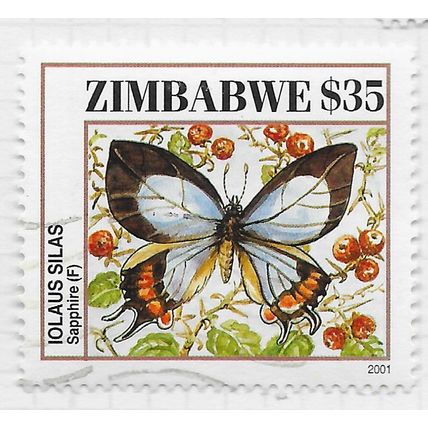ZIMBABWE 2001 BUTTERFLIES SAPPHIRE FEMALE INSECT BUTTERFLY $35 USED