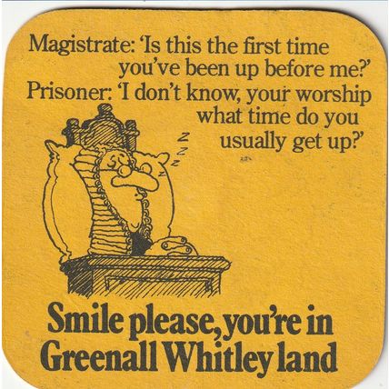 BEER MAT - GREENALL WHITLEY BREWERY - BEER BELONGS HERE - (Cat No 374) - (1976)