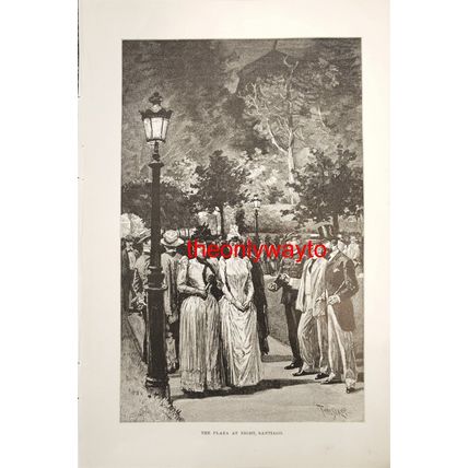 The Plaza At Night, Santiago, Chile, Book Illustration (Print), 1890