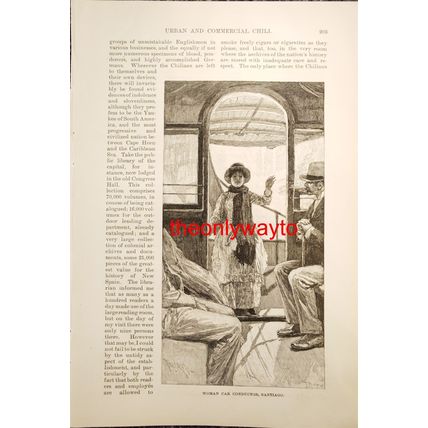 Woman Rail Car Conductor, Santiago, Chile, Book Illustration (Print), 1890