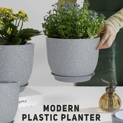 Plant Pots 12/10/9 Inch Set of 3, Flower Pots with Multi Mesh Drainage Holes, La