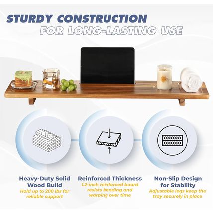Bathtub Tray, Acacia Bath Tray for Tub, 34.6''X9'' Wooden Bathtub Caddy Tray wit