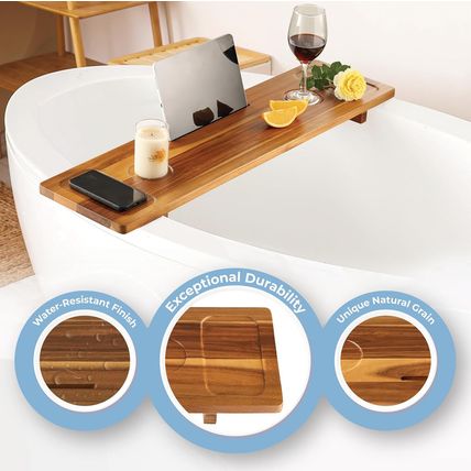 Bathtub Tray, Acacia Bath Tray for Tub, 34.6''X9'' Wooden Bathtub Caddy Tray wit