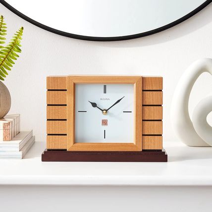 Bulova B1659 Usonian II Frank Lloyd Wright Mantel Clock, Natural Finish with Wal