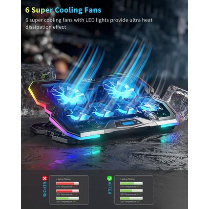 Keibn Upgrade Laptop Cooling Pad A13,RGB Lights Laptop Cooler 6 Fans for up to 1