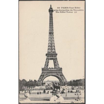 Tour Eiffel Prise des Jardins du Trocadéro, Paris, c.1910s - Cormault CPA LIP515