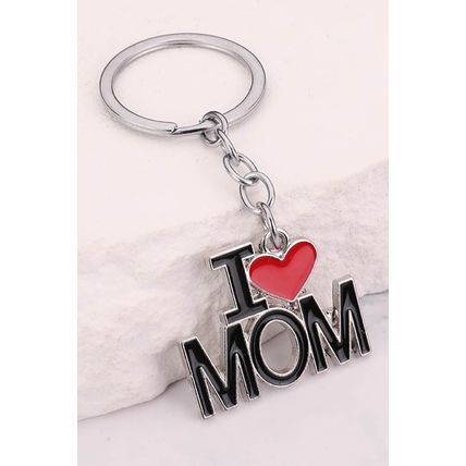 Black I LOVE MOM Keychain