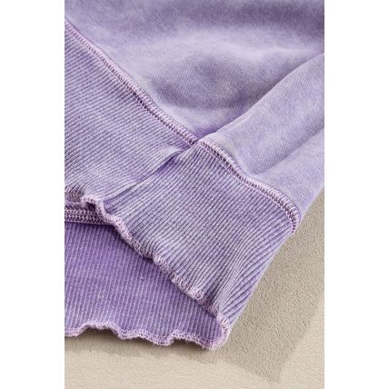 Orchid Petal Solid Waffle Knit Patchwork Raglan Sleeve Sweatshirt