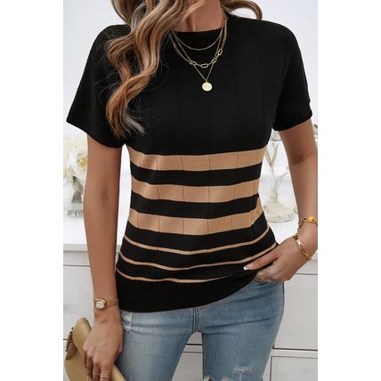 Black Striped Crew Neck Sweater T-shirt