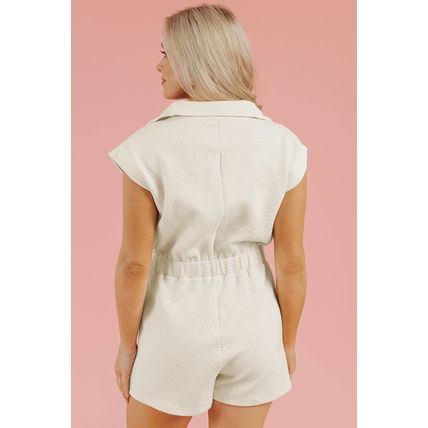 Jet Stream Textured Zipped Front V Neck Collared Casual Romper