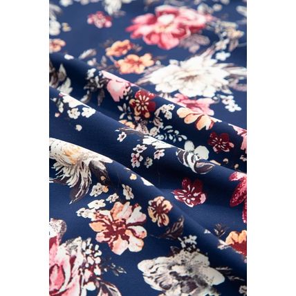 Blue Floral Short Sleeve Scoop Neck Casual Blouse