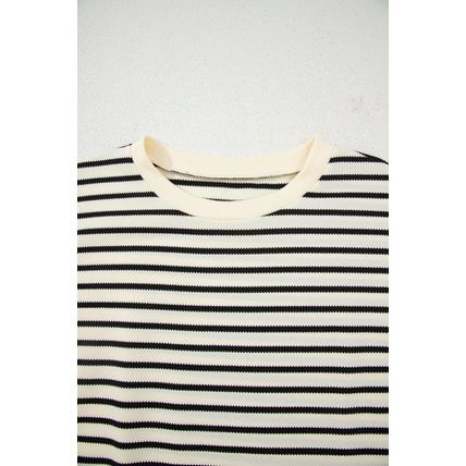 Black Stripe Eyelet Trimmed Ruffled Short Sleeve Plus Size Top