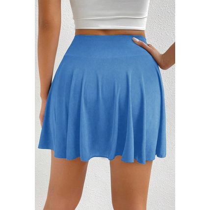 Blue A-line Draped High Waist Phone Pocket Lined Skort