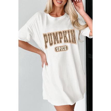 White PUMPKIN SPICE Leopard Graphic Tunic T Shirt
