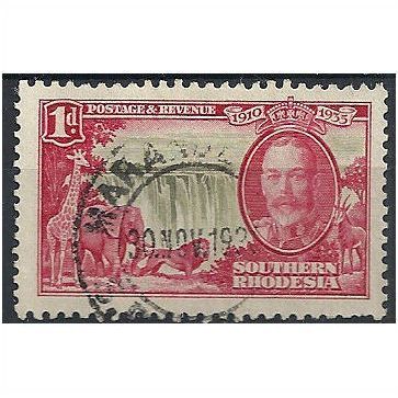 Southern Rhodesia 1935 SG31 1d Olive & Rose Carmine Silver Jubilee Fine Used . .