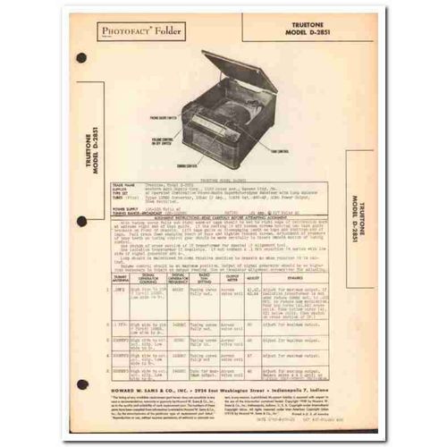 truetone model d-2851 5-tube am radio phonograph sams photofact manual