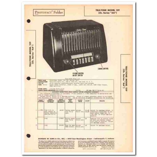 tele-tone model 159 5-tube am radio receiver sams photofact manual