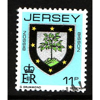 1981-88 Definitives, Jersey Family Crests, 11p Used Stamp SG 260 #1