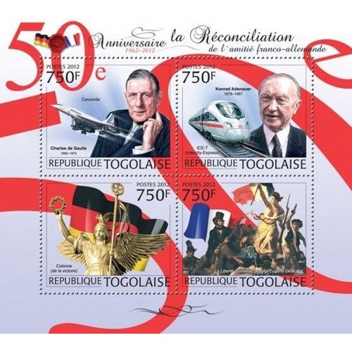 TOGO 2012 SHEET MNH RECONCILIATION FRANCE AND GERMANY TRAINS TRENES CONCORDE 2