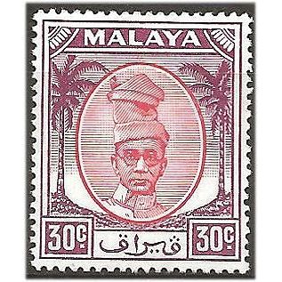 Perak 1955 SG142 30c Scarlet & Purple Mounted Mint . .. .