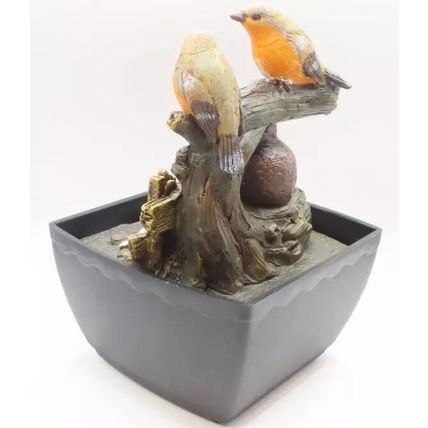 Water Fountain Robins on a Log 18 CM LED Colour Changing Home Decor Gift