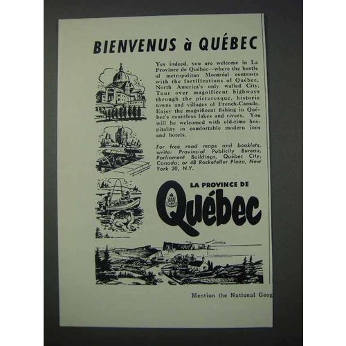 1959 Quebec Canada Tourism Ad - Bienvenus a Quebec