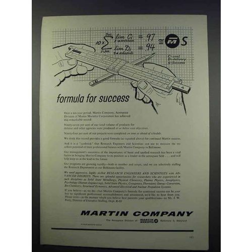 1962 Martin Company Ad - Formula for Success