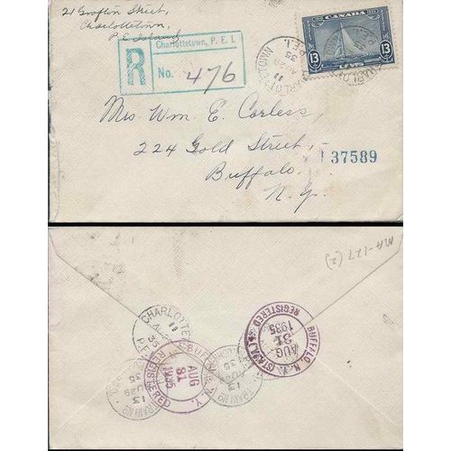 Canada 1935 Silver Jubilee Issue REGISTERED Charlottetown PEI to USA