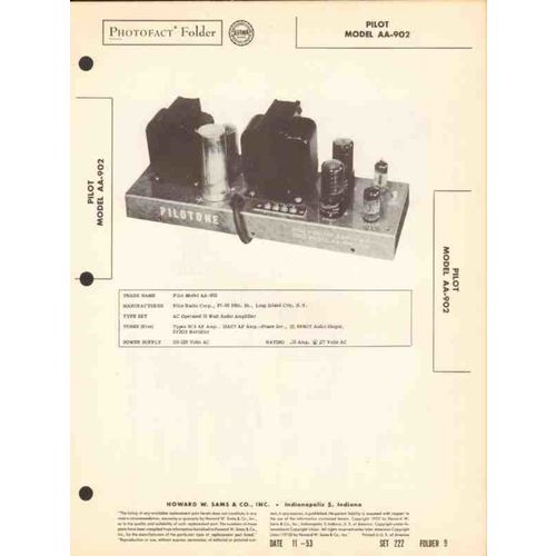 PILOT model AA-902 10 watt audio amplifier Sams Photofact manual