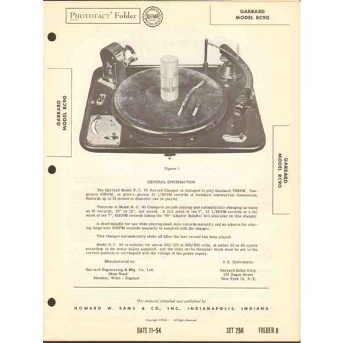 GARRARD model RC90 3-speed record changer Sams Photofact manual