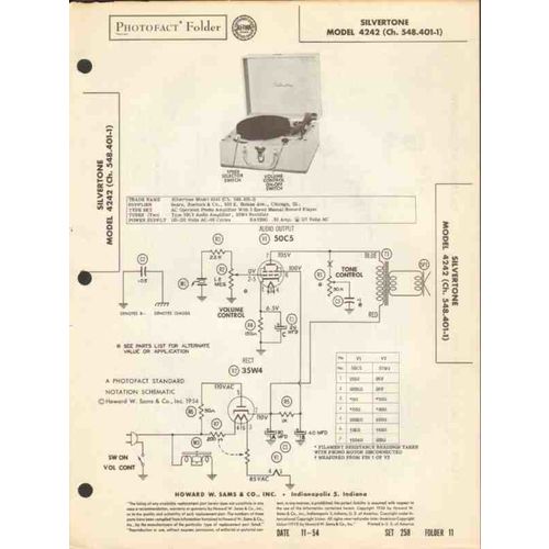 SILVERTONE model 4242 3-speed record player Sams Photofact manual