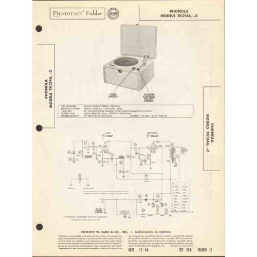 PHONOLA model TK2146 TK2146-2 record changer Sams Photofact manual