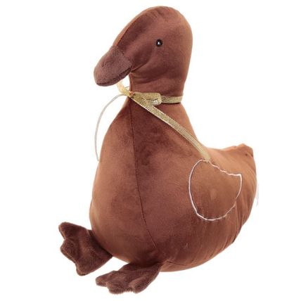 Brown Fabric Duck Door Stop with Golden Bow 28 CM